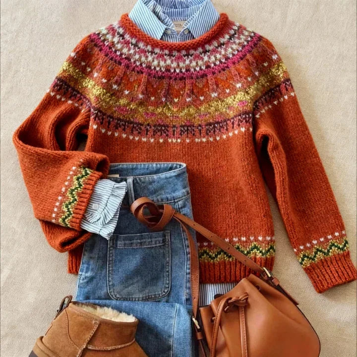 Gwendolyn | Women's Red Fair Isle Knit Jumper