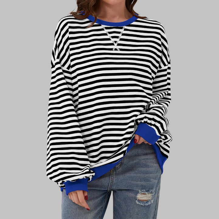 Nomi | Women's Oversized Striped Long Sleeve Crew Neck Sweatshirt