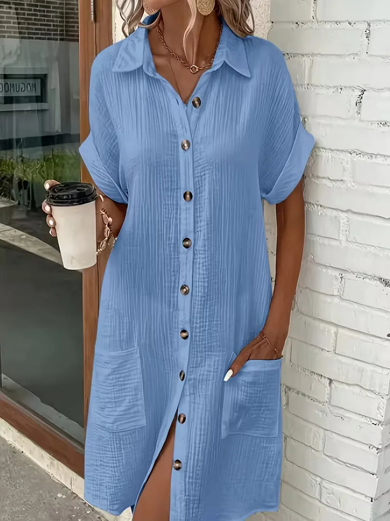 Marlena | Cotton Gauze Button-Front Shirt Dress