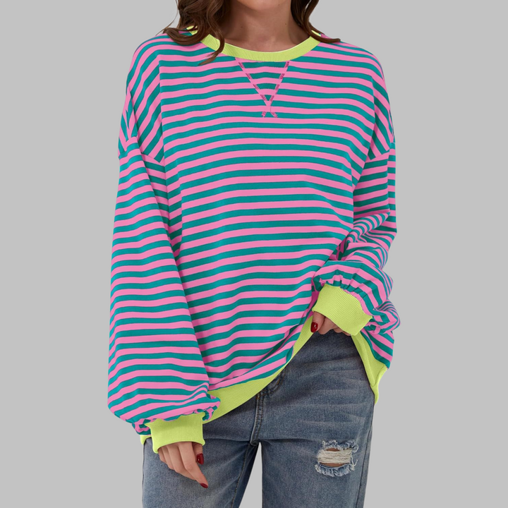 Nomi | Women's Oversized Striped Long Sleeve Crew Neck Sweatshirt