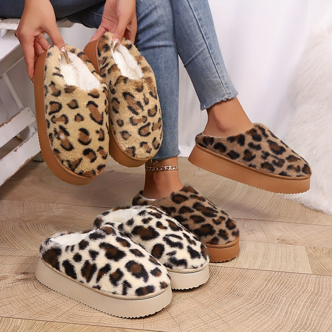 Amelia | Women's Leopard Print Faux Fur Slippers