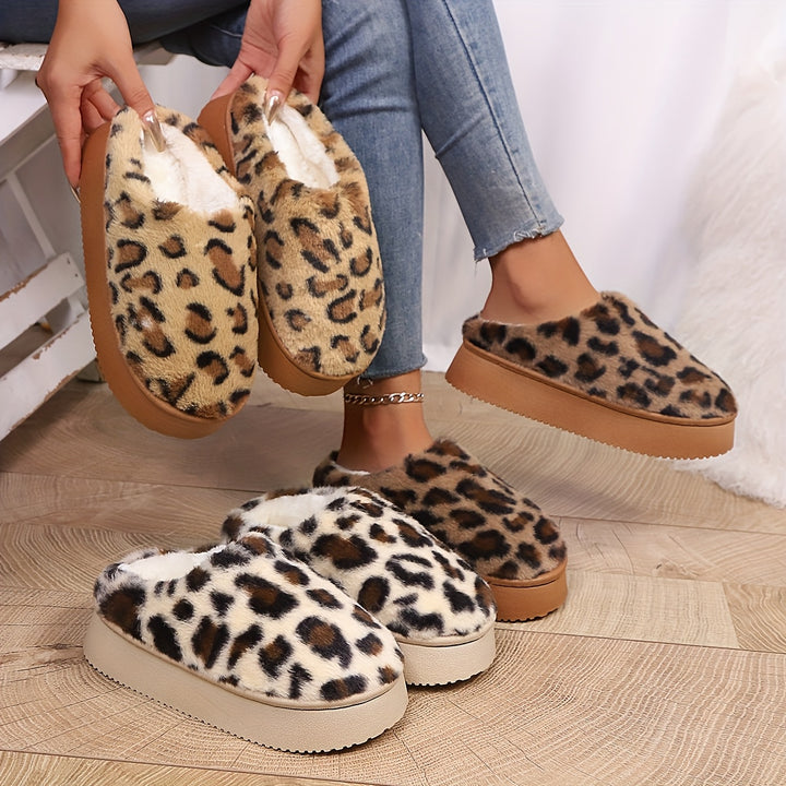 Amelia | Women's Leopard Print Faux Fur Slippers