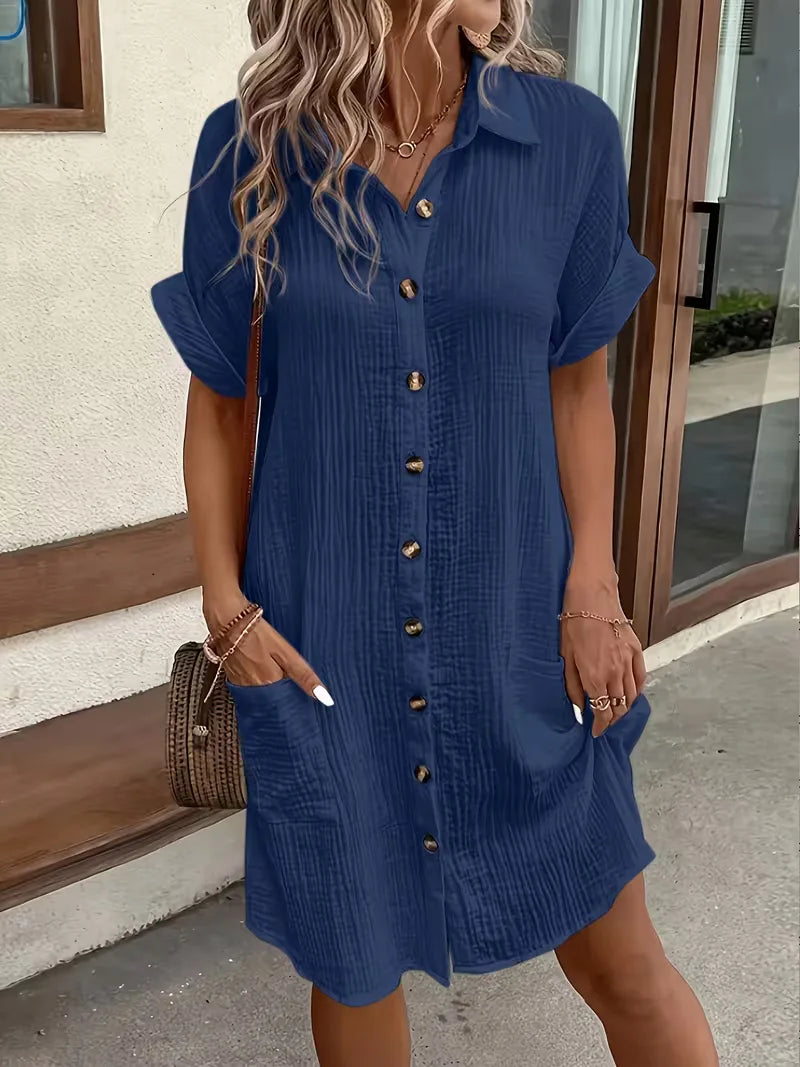 Marlena | Cotton Gauze Button-Front Shirt Dress