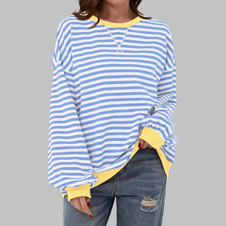 Nomi | Women's Oversized Striped Long Sleeve Crew Neck Sweatshirt