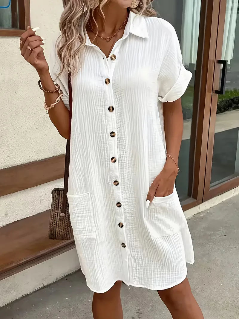 Marlena | Cotton Gauze Button-Front Shirt Dress