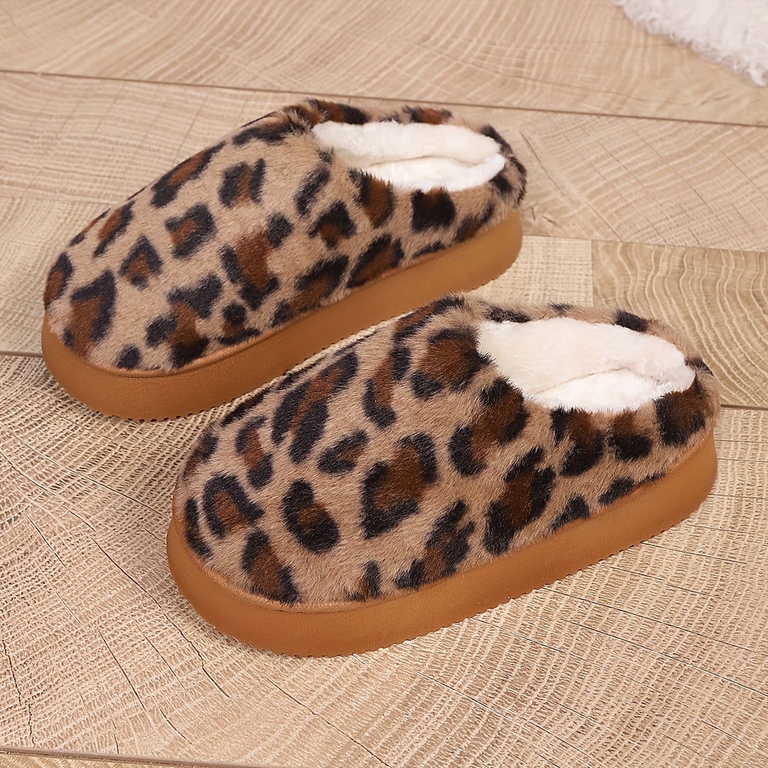 Amelia | Women's Leopard Print Faux Fur Slippers