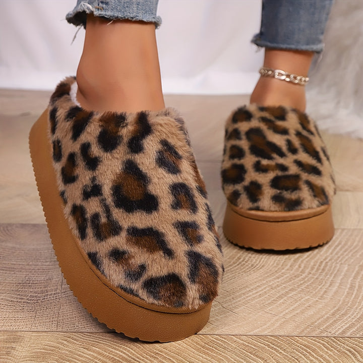 Amelia | Women's Leopard Print Faux Fur Slippers