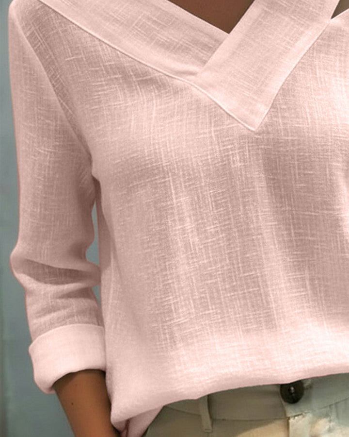 Lola | Women's Asymmetric V-Neck Long Sleeve Linen Look Top