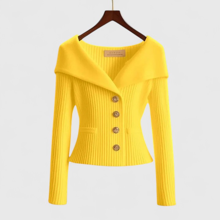KARIS™ – Off-Shoulder Button Knit Jacket