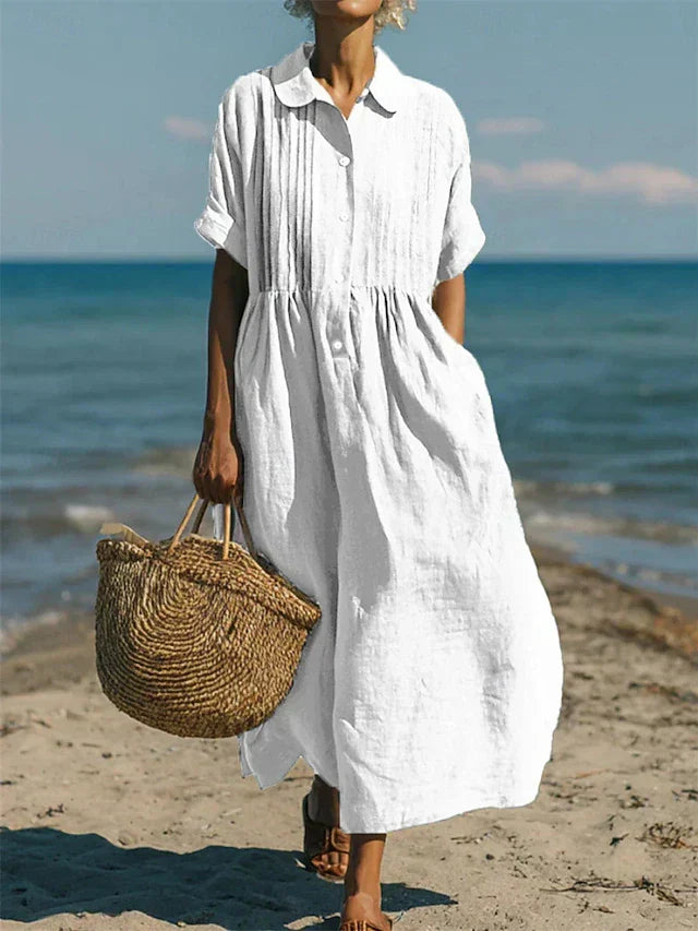 Anna | White Relaxed Maxi Shirt Dress