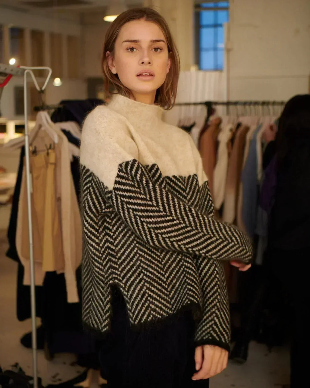 Eva - Herringbone Knit Sweater