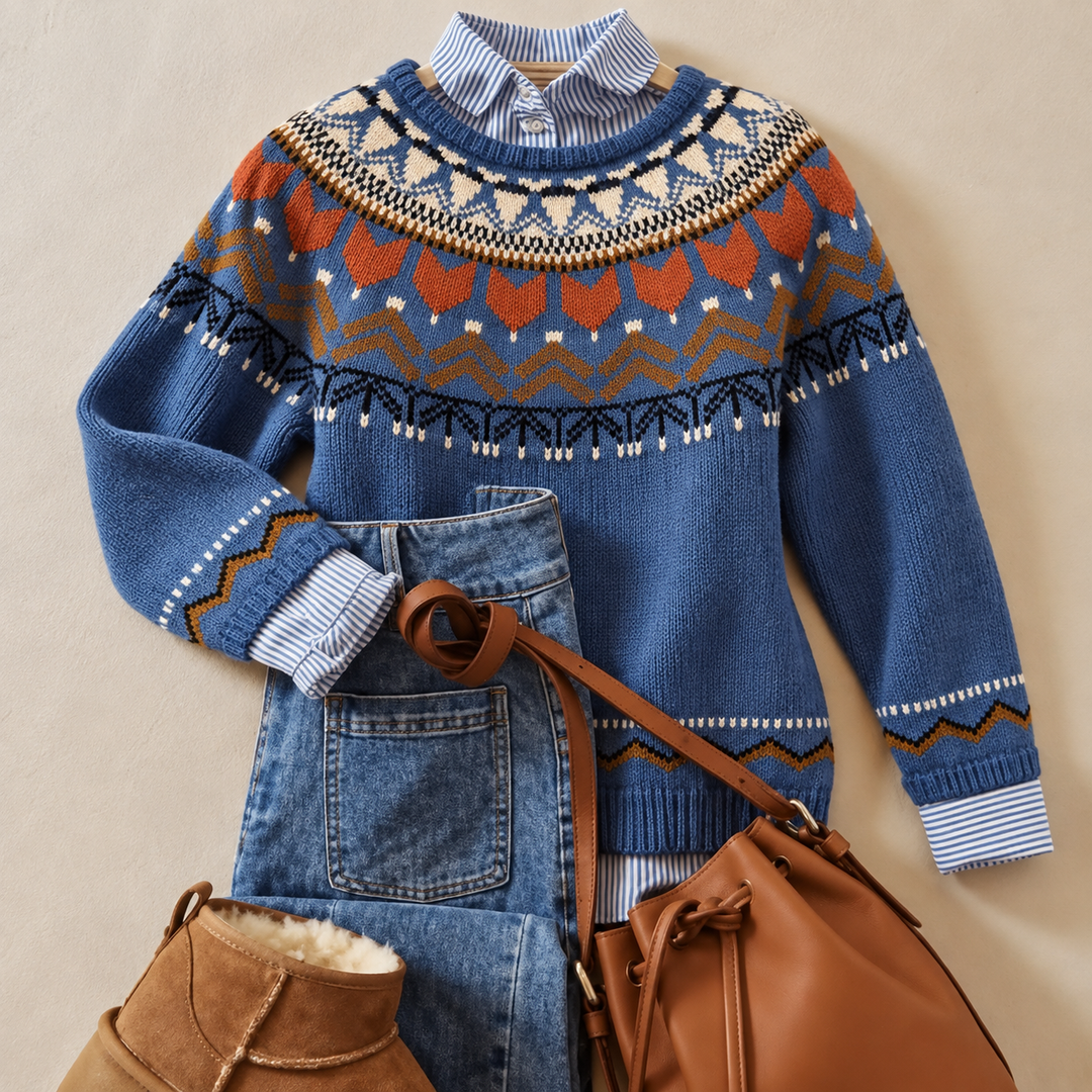 Rosamund | Women's Blue Fair Isle Knit Jumper