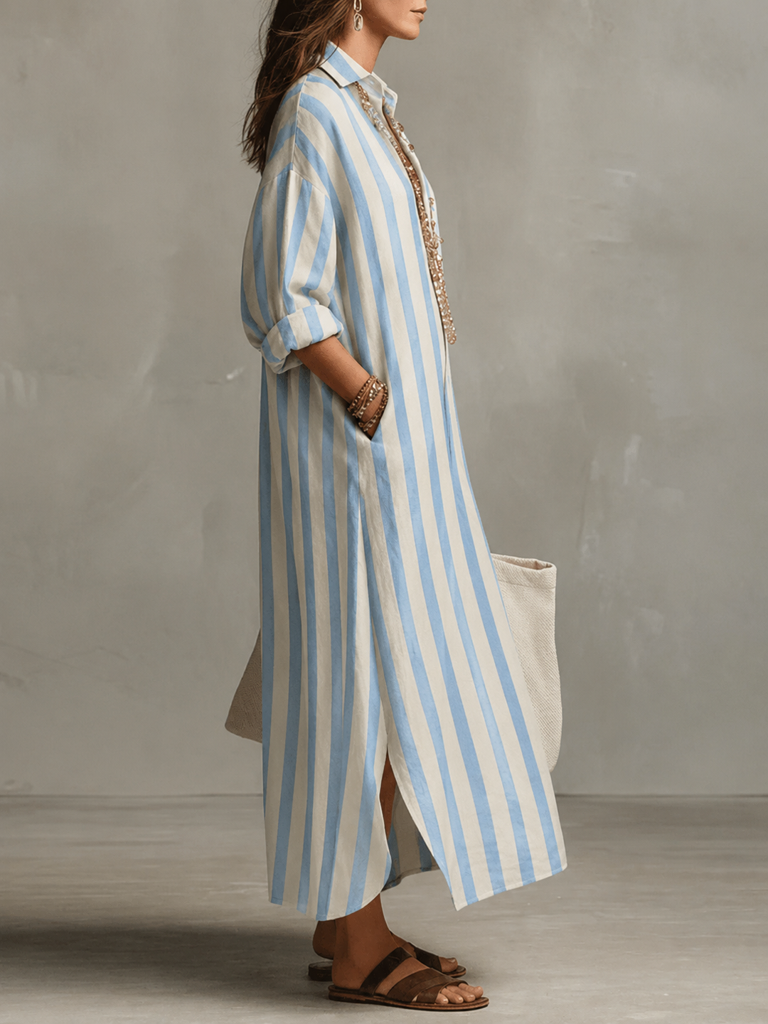 Maris | Blue Striped Maxi Shirt Dress