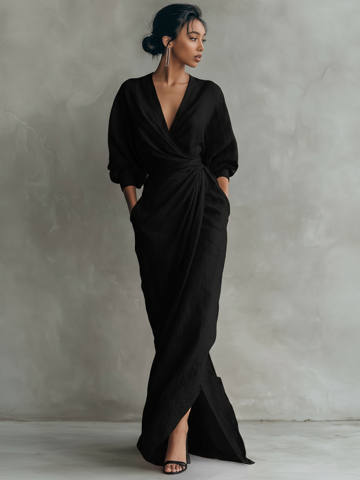 Aurelia | Linen-Look Wrap Maxi Dress