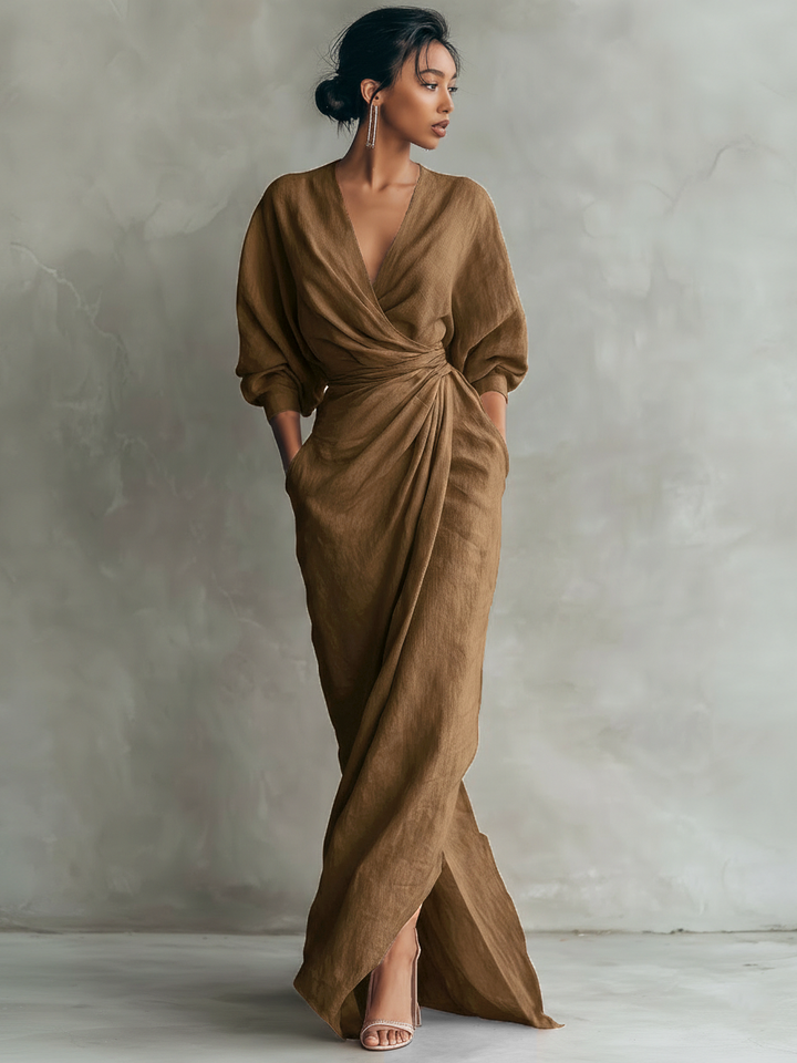 Aurelia | Linen-Look Wrap Maxi Dress