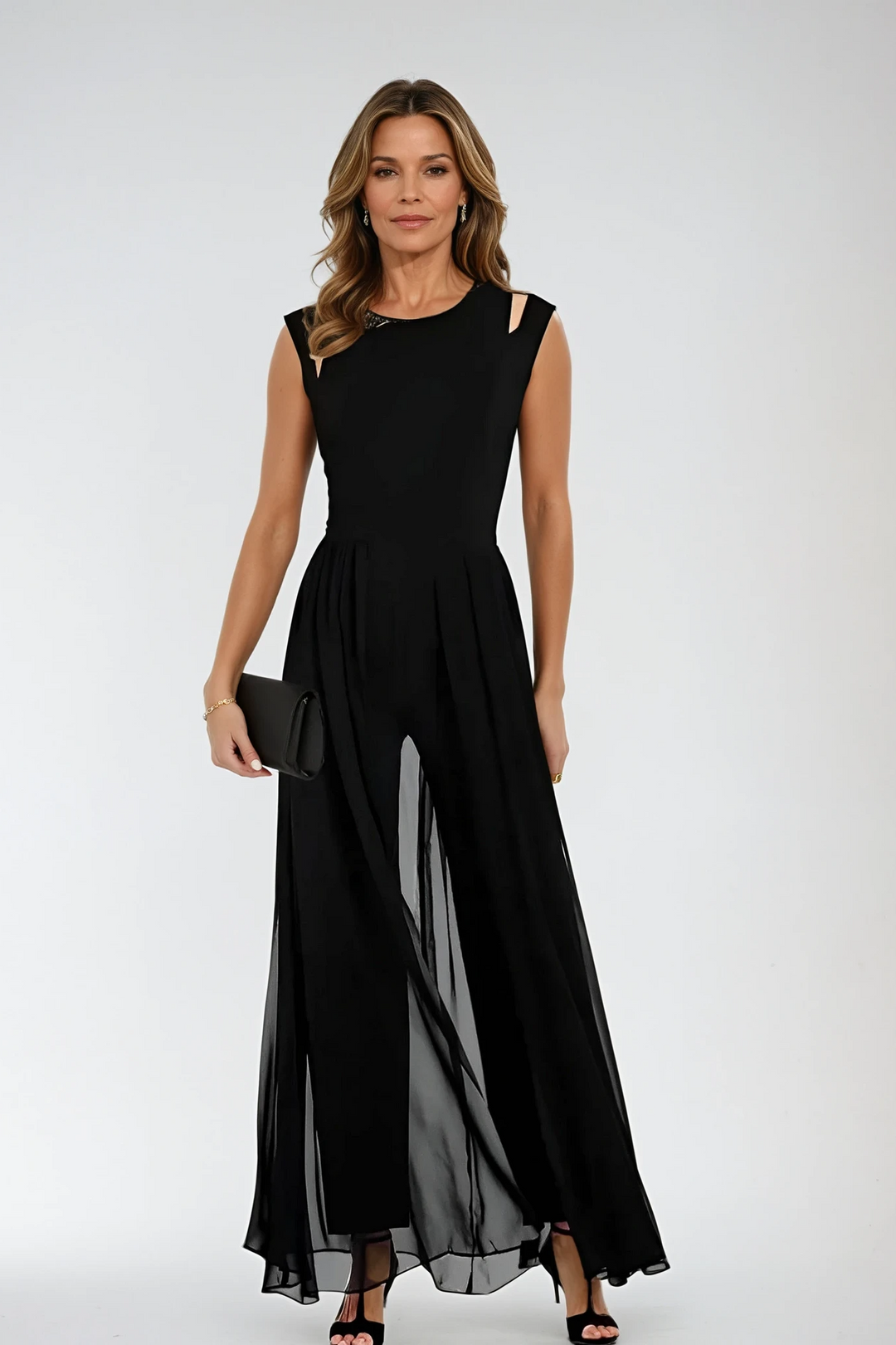 Evelisse | Sleeveless Layered Maxi Evening Dress
