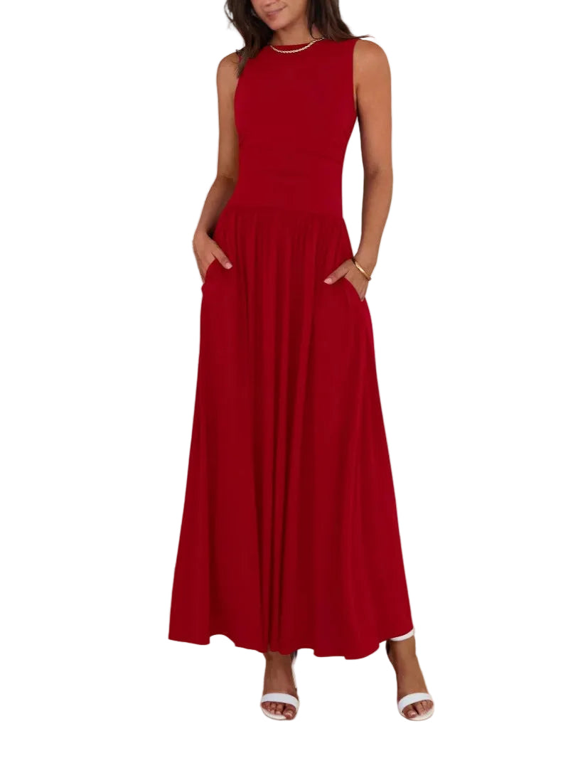 Evelina | Ruched Waist Sleeveless Maxi Dress