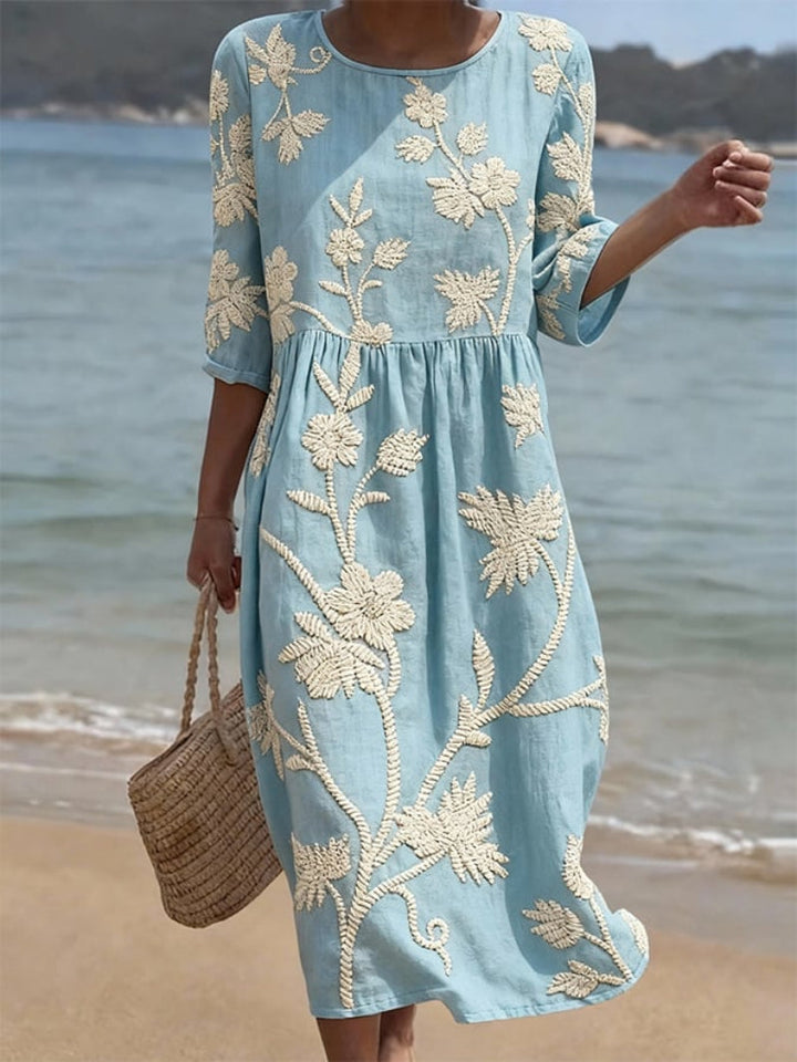Sabine | Floral Round-Neck Midi Dress