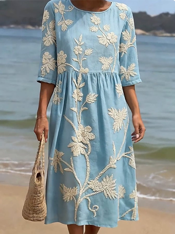 Sabine | Floral Round-Neck Midi Dress