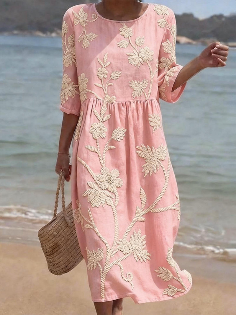 Sabine | Floral Round-Neck Midi Dress