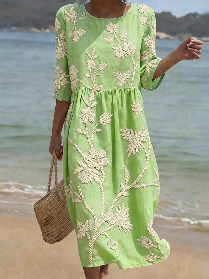 Sabine | Floral Round-Neck Midi Dress