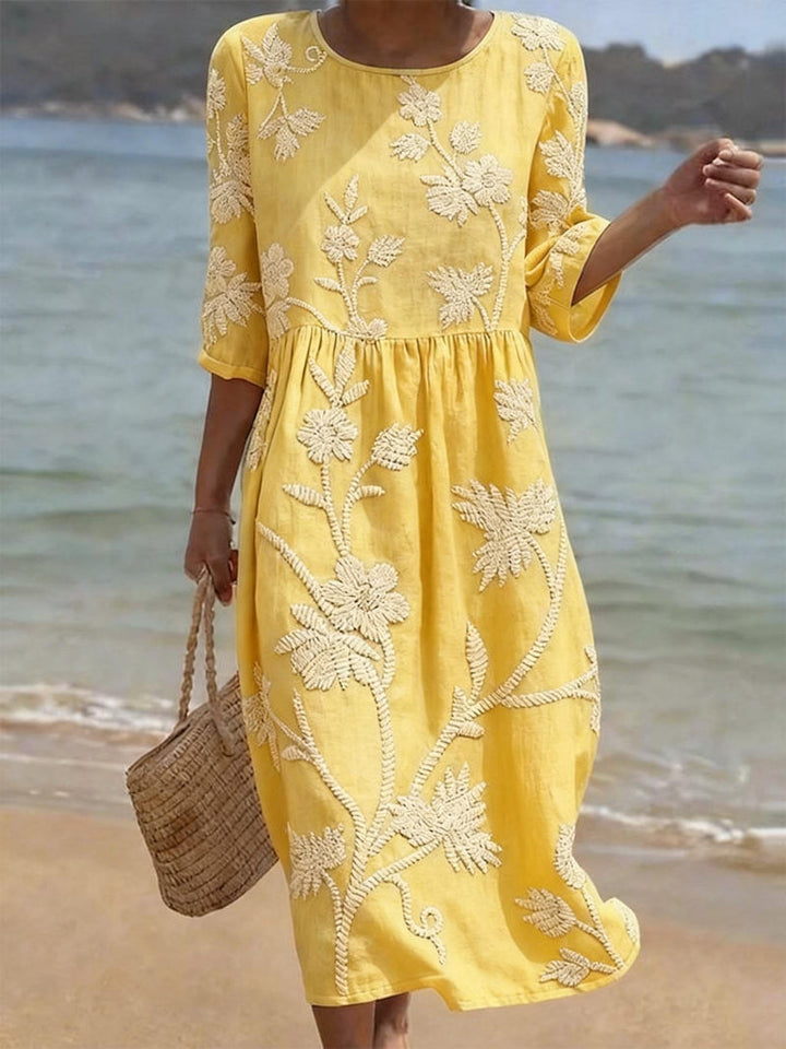 Sabine | Floral Round-Neck Midi Dress