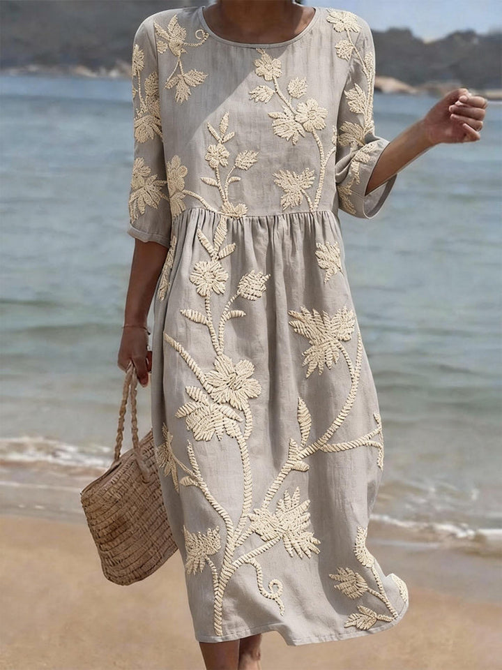 Sabine | Floral Round-Neck Midi Dress