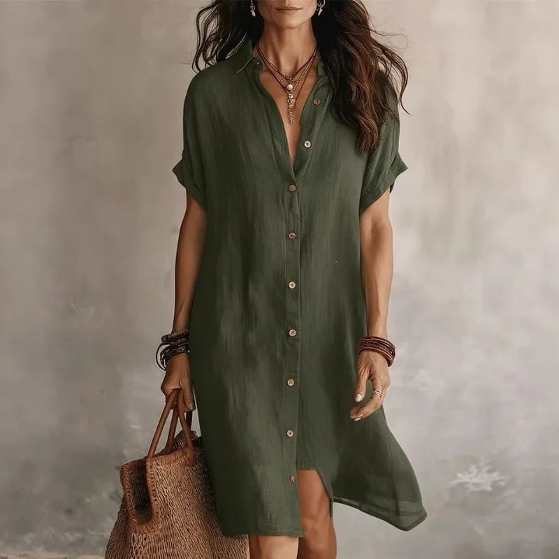 Emilia | Button-Front Midi Shirt Dress