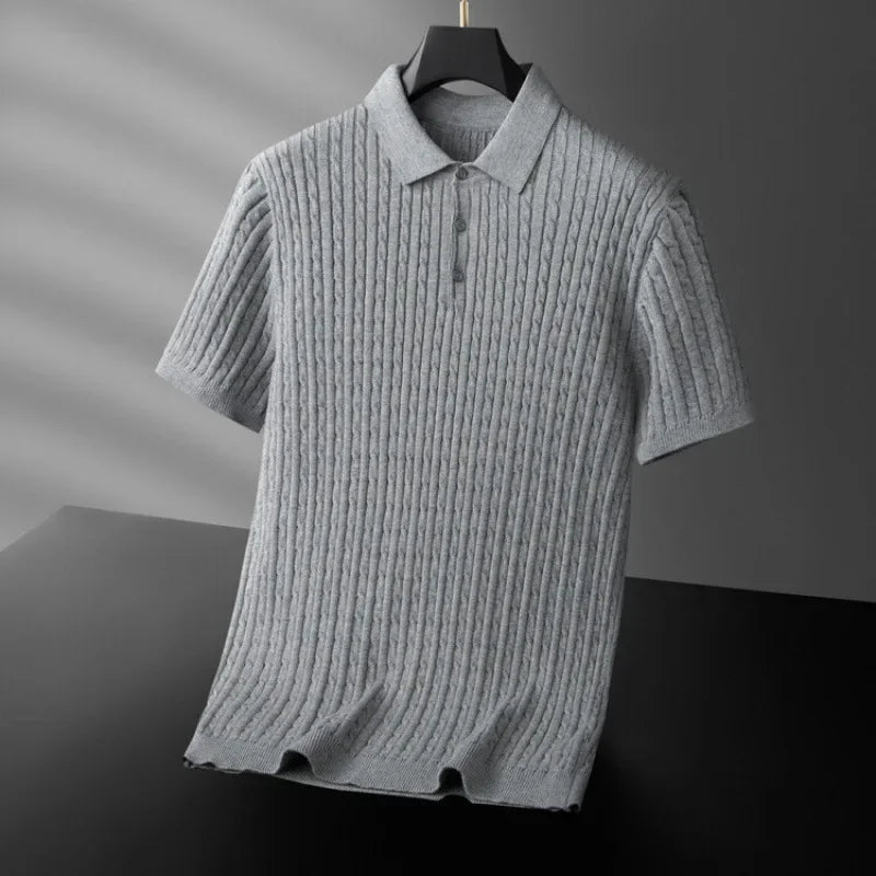 Loric | Men’s Cable-Knit Polo Shirt
