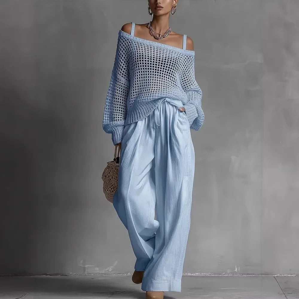 Monica | Women’s Off-Shoulder Two-Piece Trouser Set