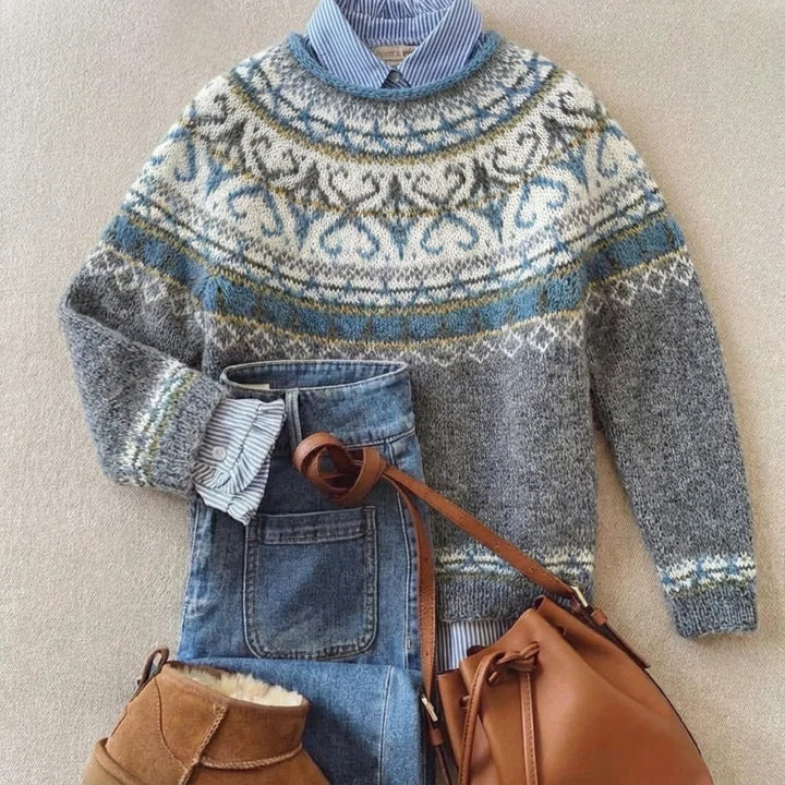 Seraphina | Women's Grey Fair Isle Knit Jumper