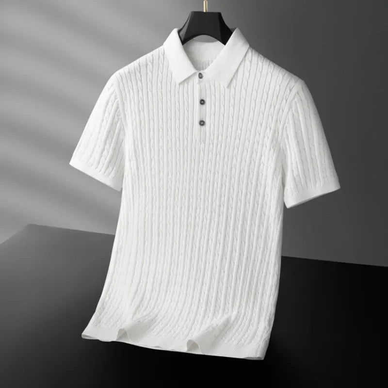Loric | Men’s Cable-Knit Polo Shirt