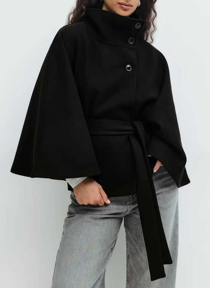 Daisy | Women’s Spring Belted High-Neck Cape Coat