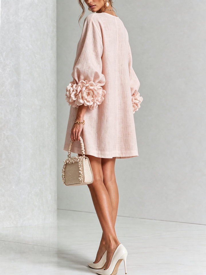 Rosalie | Women’s Sculptural Mini Shift Dress with Rosette Cuffs