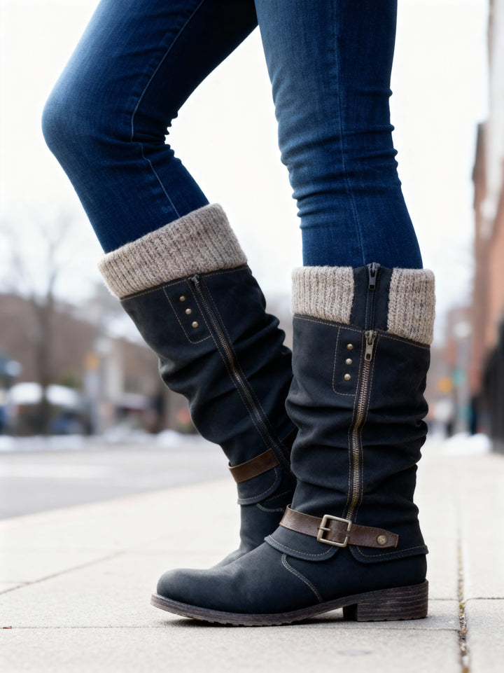 Louisa | Women's Mid-Calf Slouch Boots with Buckle