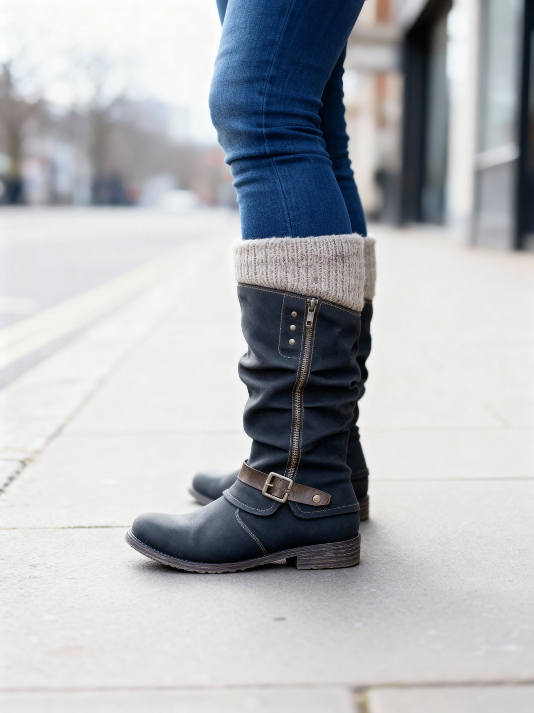 Louisa | Women's Mid-Calf Slouch Boots with Buckle