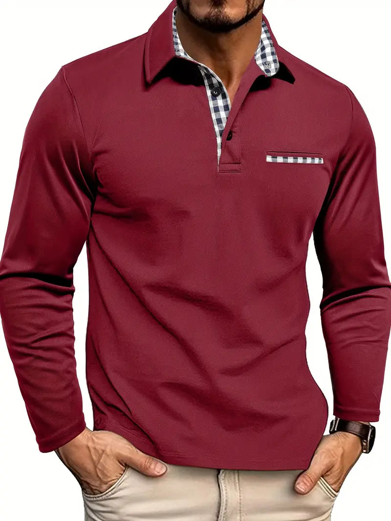 Hadley | Men’s Checked-Accent Long-Sleeve Polo Shirt
