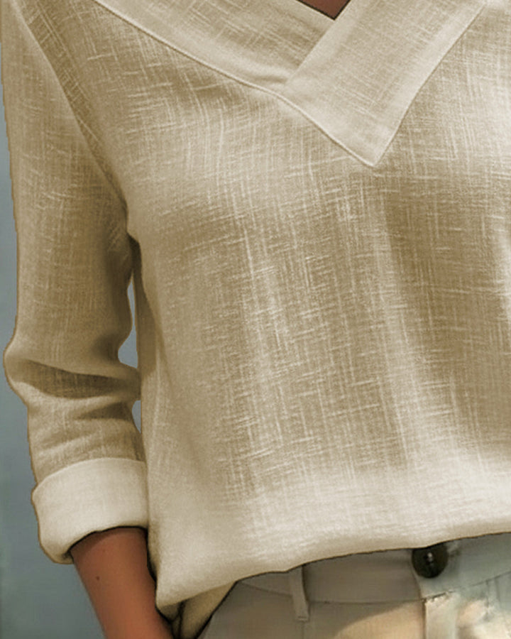 Lola | Women's Asymmetric V-Neck Long Sleeve Linen Look Top