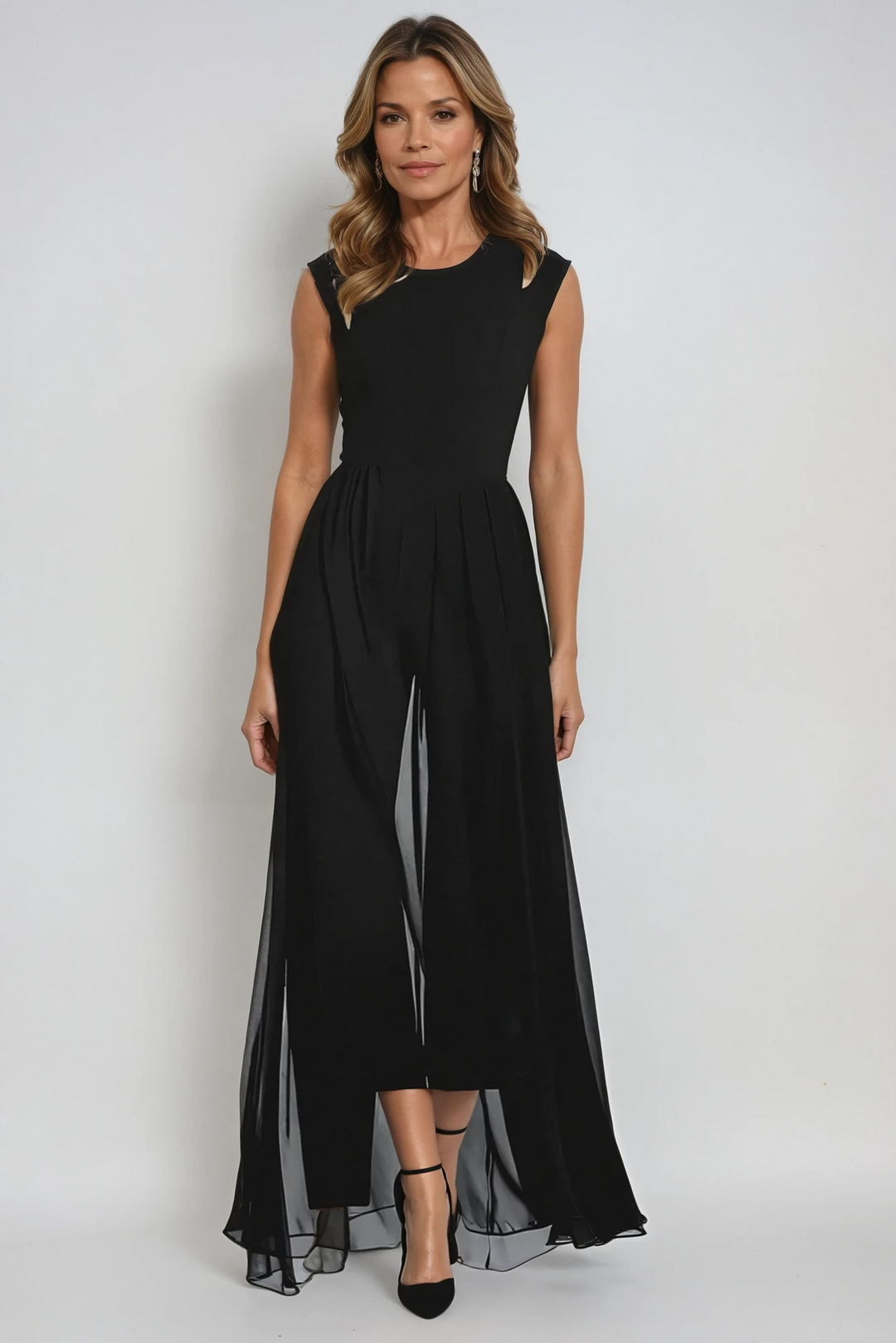 Evelisse | Sleeveless Layered Maxi Evening Dress