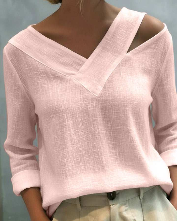 Lola | Women's Asymmetric V-Neck Long Sleeve Linen Look Top