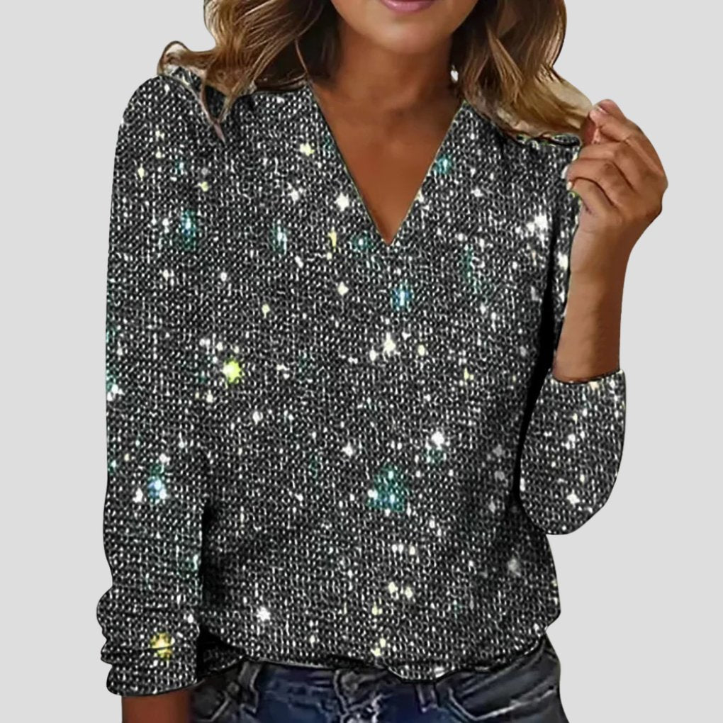 Ava | Women's V-Neck Sequin Long Sleeve Blouse