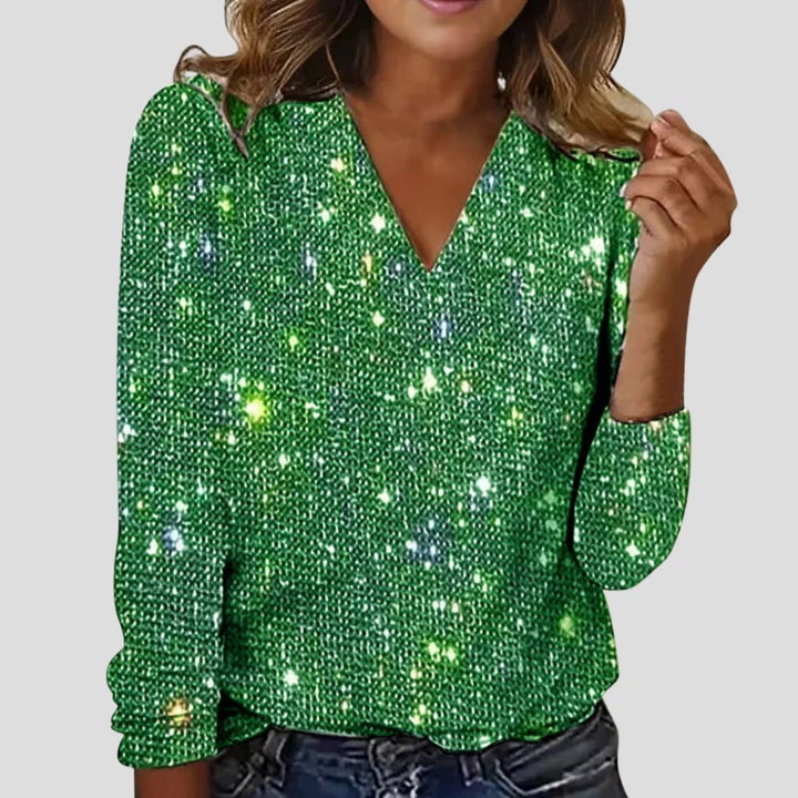 Ava | Women's V-Neck Sequin Long Sleeve Blouse