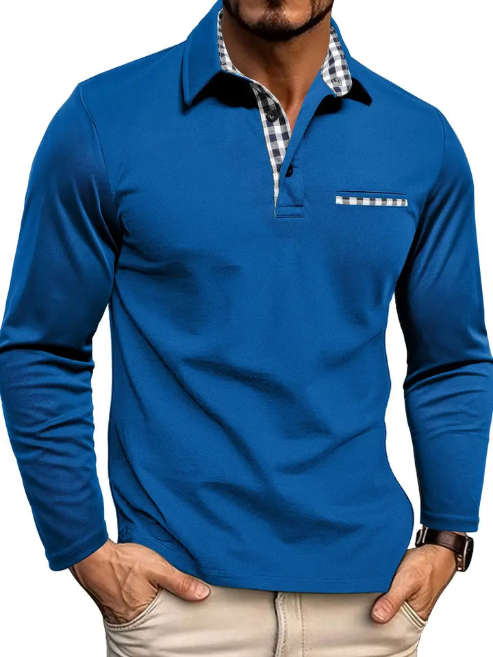 Hadley | Men’s Checked-Accent Long-Sleeve Polo Shirt