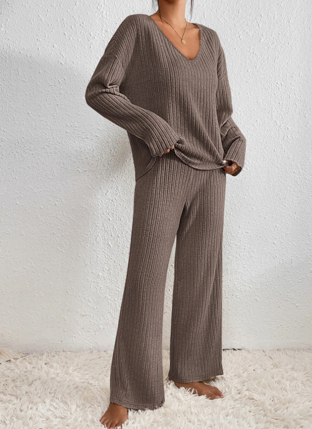 Elodie | Ribbed Knit V-Neck Jumper & Trouser Set