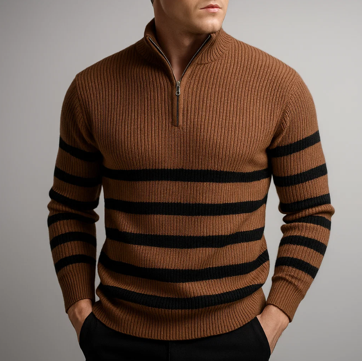 Frederick | Men’s Striped Half-Zip Ribbed Jumper