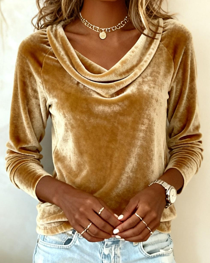 Celeste | Velvet Drape-Neck Long-Sleeve Top