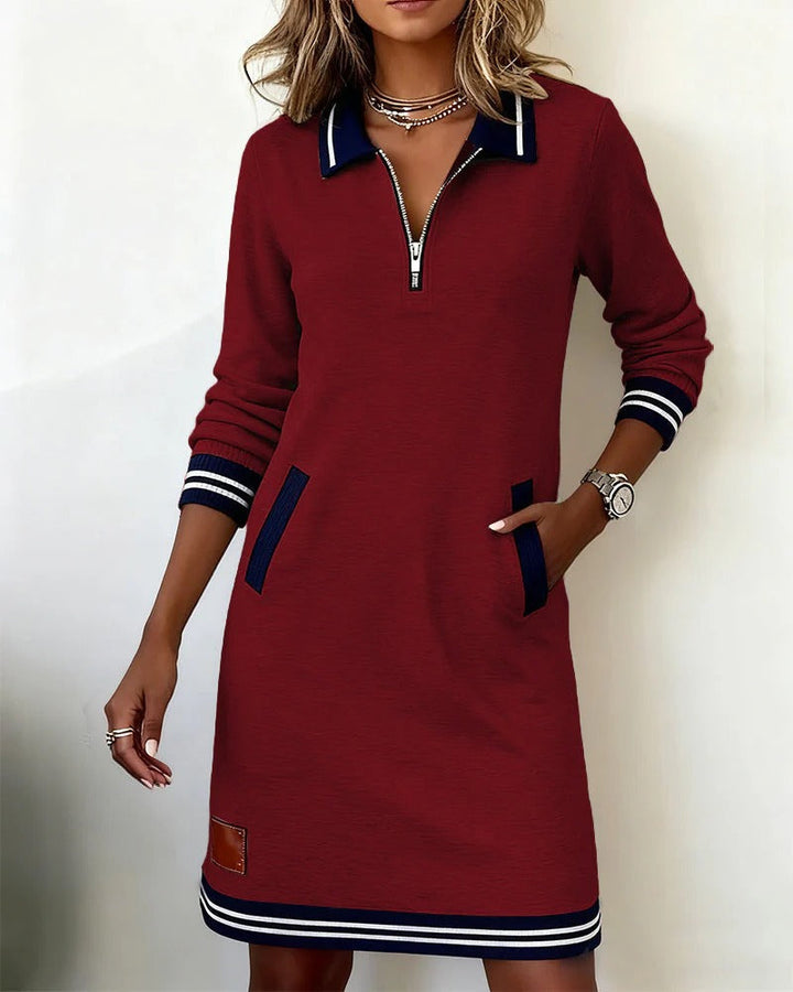 Annora | Zip-Front Collared Midi Dress