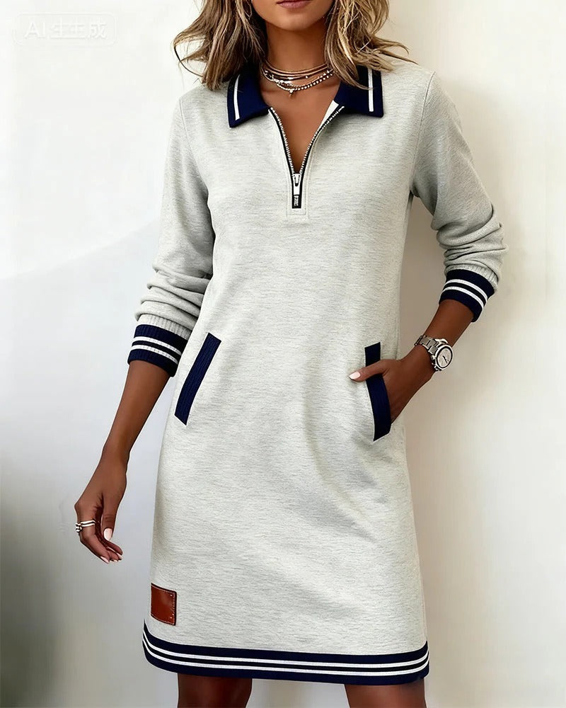Annora | Zip-Front Collared Midi Dress