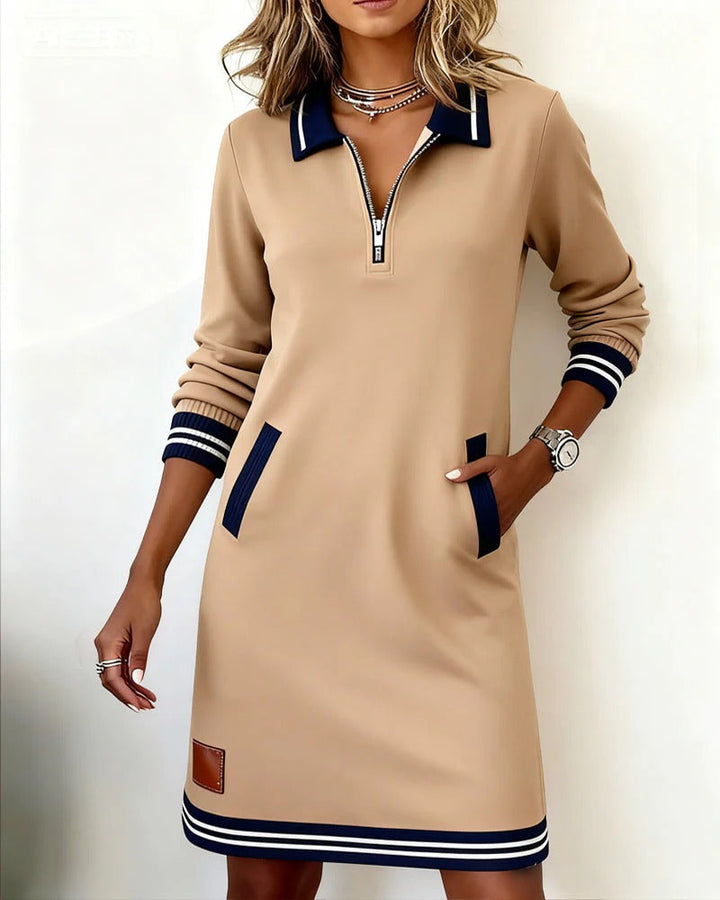 Annora | Zip-Front Collared Midi Dress