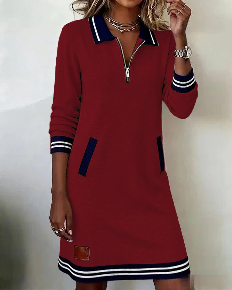 Annora | Zip-Front Collared Midi Dress